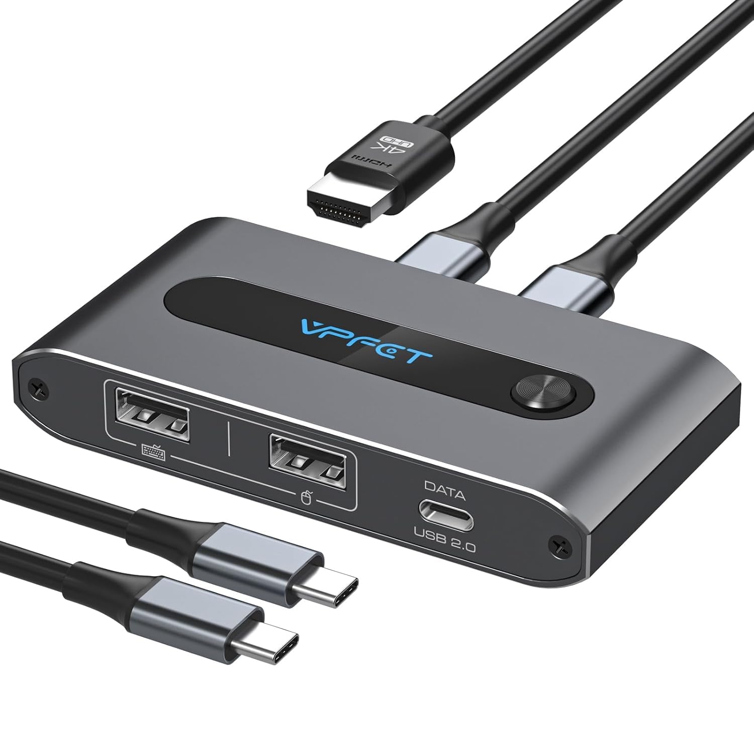 VPFET USB C KVM Switch 2 PC 1 Monitor HDMI 4K 60 Hz przełączniki KVM dla dwóch laptopów i Macbooka 100W PD do współdzielenia 1 zestawu klawiatury, myszy i pojedynczego monitora (szary)