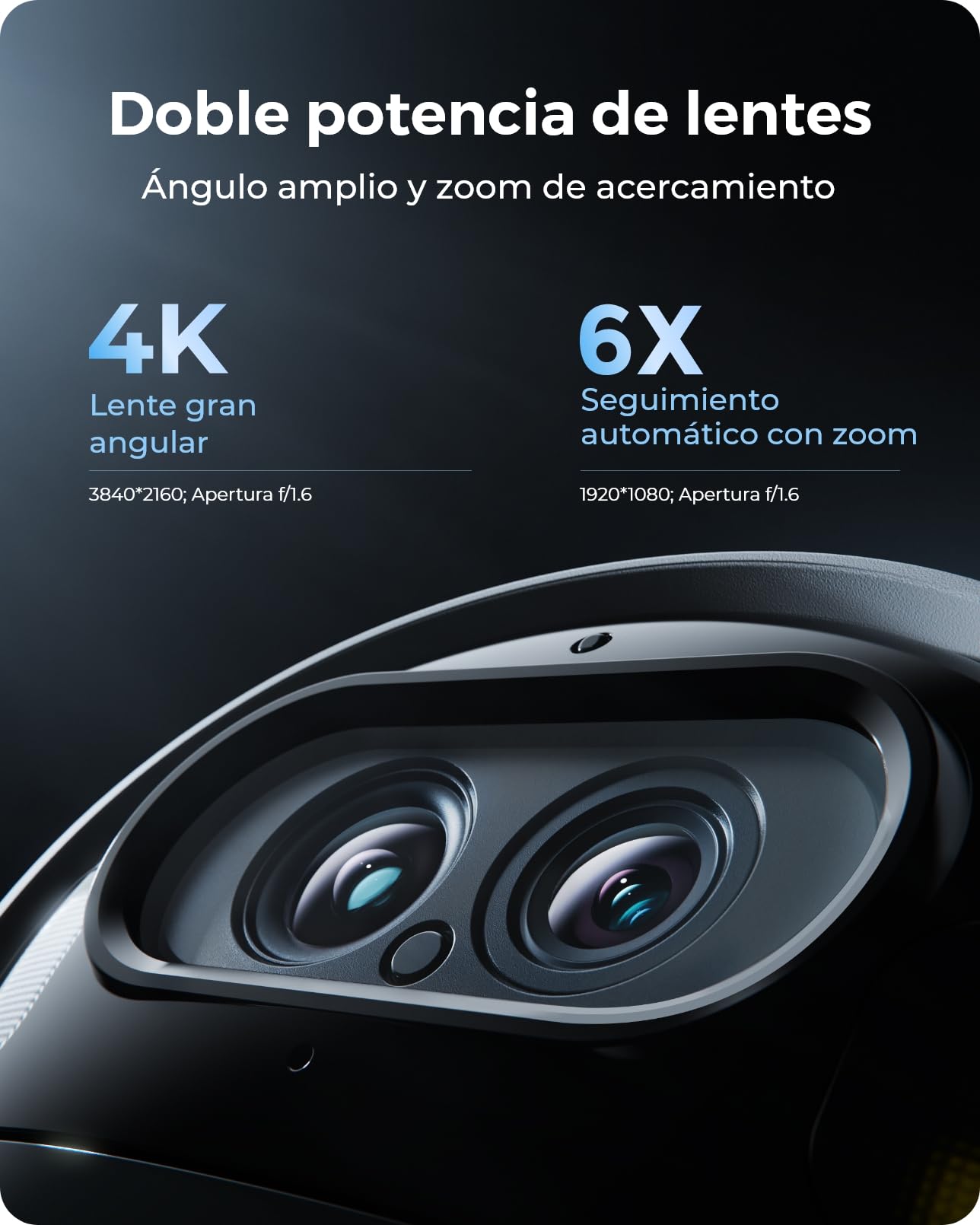 Reolink 4K Camara Exterior WiFi Solar, PTZ & 6×Zoom, Seguimiento Automático | Doble Lente, Zoom Óptico, 355° Pan y 50° Tilt, Detección de IA, Visión Nocturna a Color, Argus Track con Panel Solar de 6 W