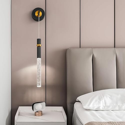 Miniatura 3 de Moderno apliques de pared de cristal, juego de dos lámparas de pared de color negro dorado, lámparas de montaje en pared de tocador de cristal para