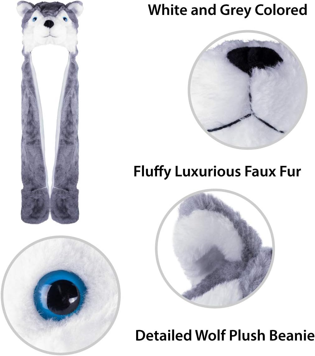 Super Z Outlet Cute Plush Animal Hat Winter Warm Winter Fashion Clothing Accessories (Husky/Wolf-Long) - Image 5