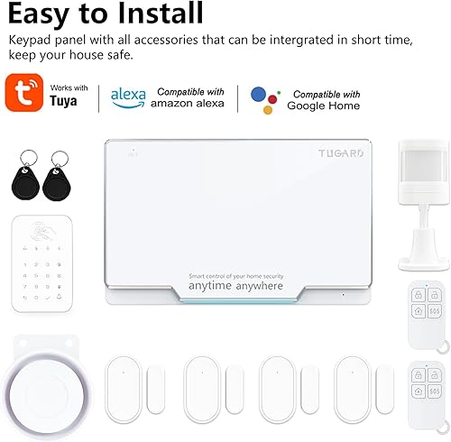 Miniatura 7 de Sistema de alarma WiFi para el hogar, sistema inalámbrico de alarma de seguridad antirrobo de casa inteligente, kit de 10 piezas, compatible con
