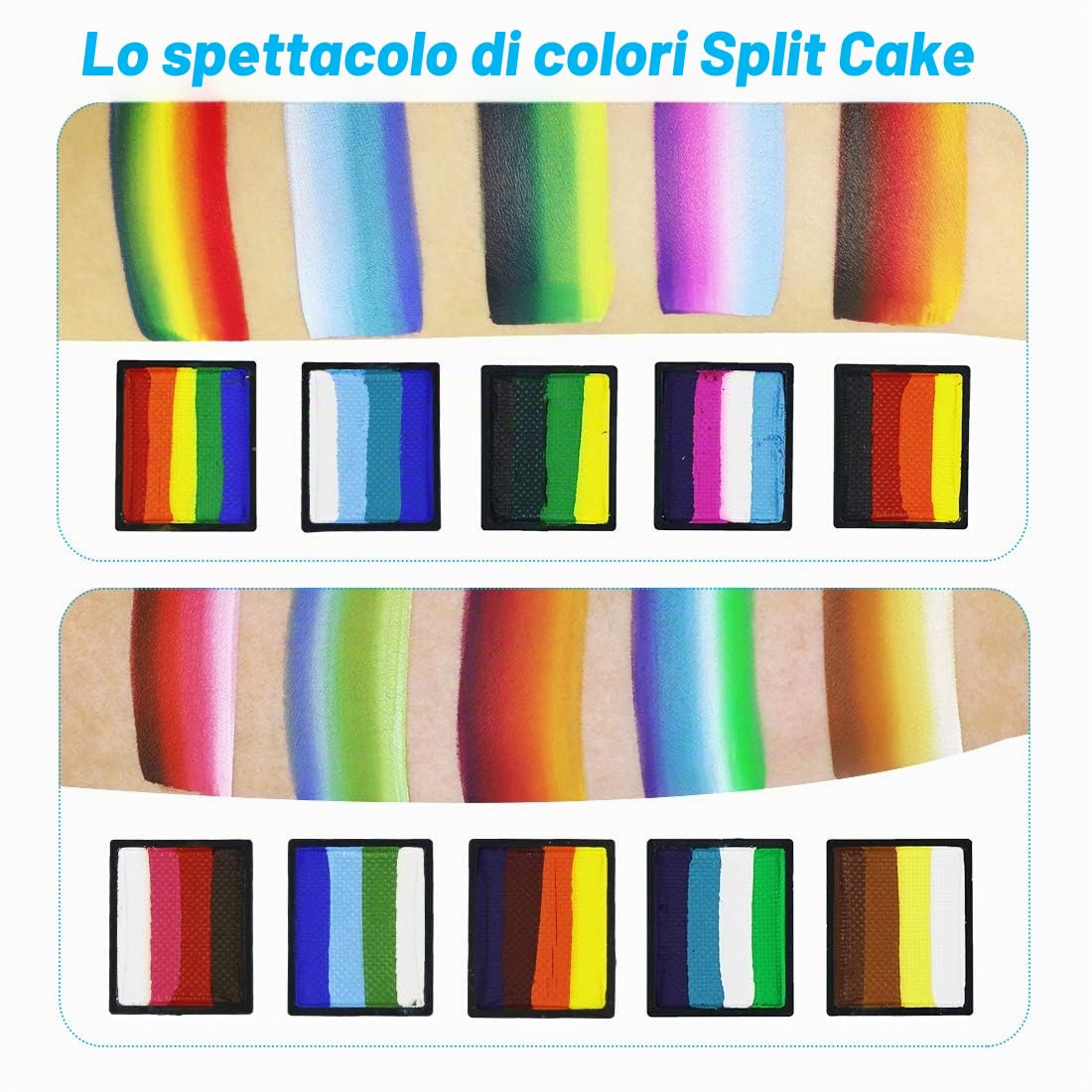 Bowitzki Set di Trucco Professionale per Bambini e Adulti 12X10G Con Stensil One Stroke Split Cake Non-Tossico per Pittura sul Corpo Arcobaleno Flora Delfino Unicorno Fiamma