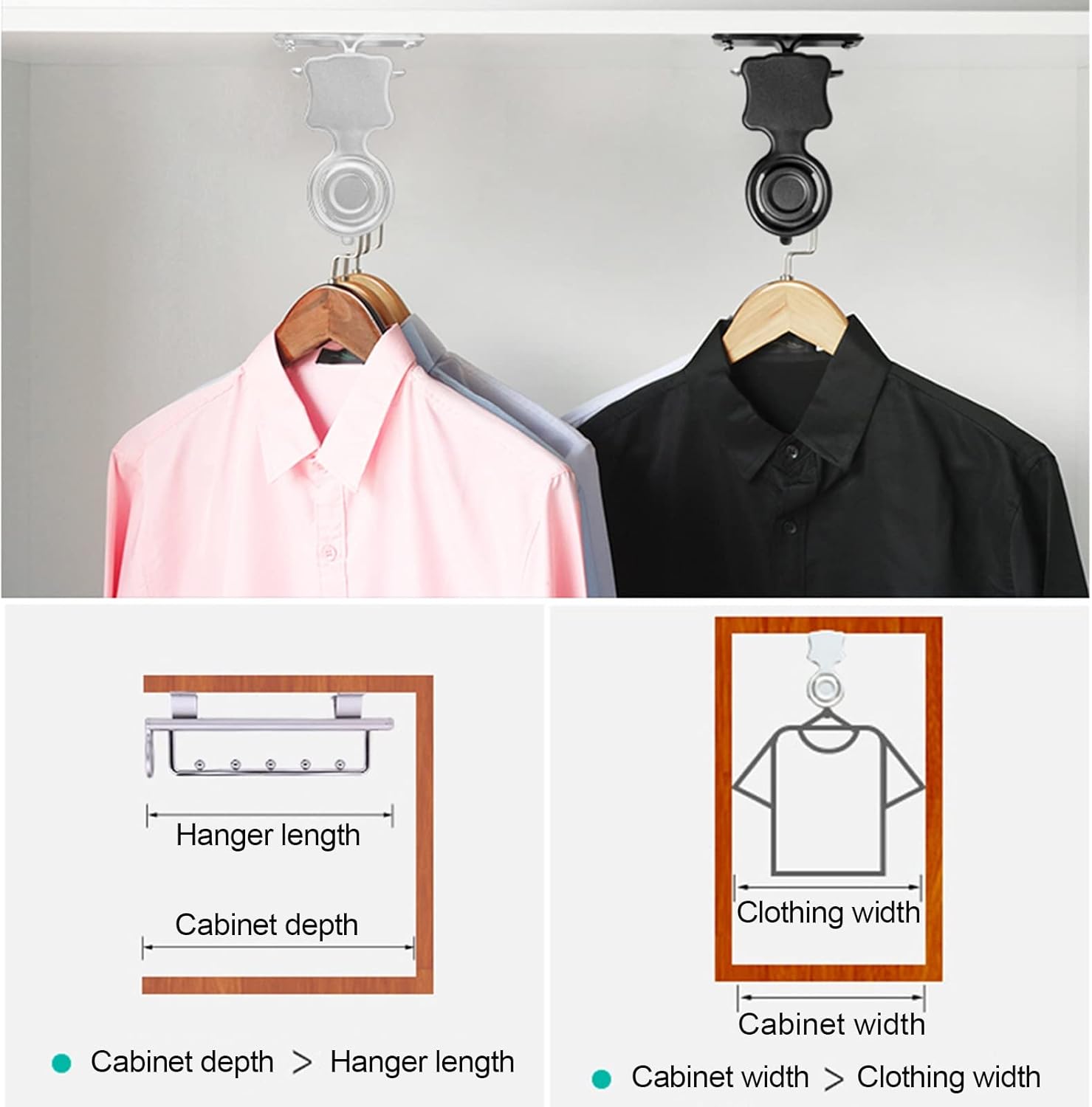 Pull-Out Closet Valet Rod,Extendable Pull Out Closet Rod Pants Hangers,Adjustable wardrobe Closet Storage hanger holder,Tidy Double Rails,for closet tops ( Color : Black , Battery *1 : 25.7cm/10in )