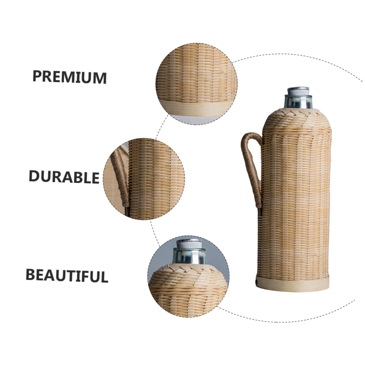 Bottiglia Termica in Vetro e Bambù Rattan da 2l, Stile Retrò