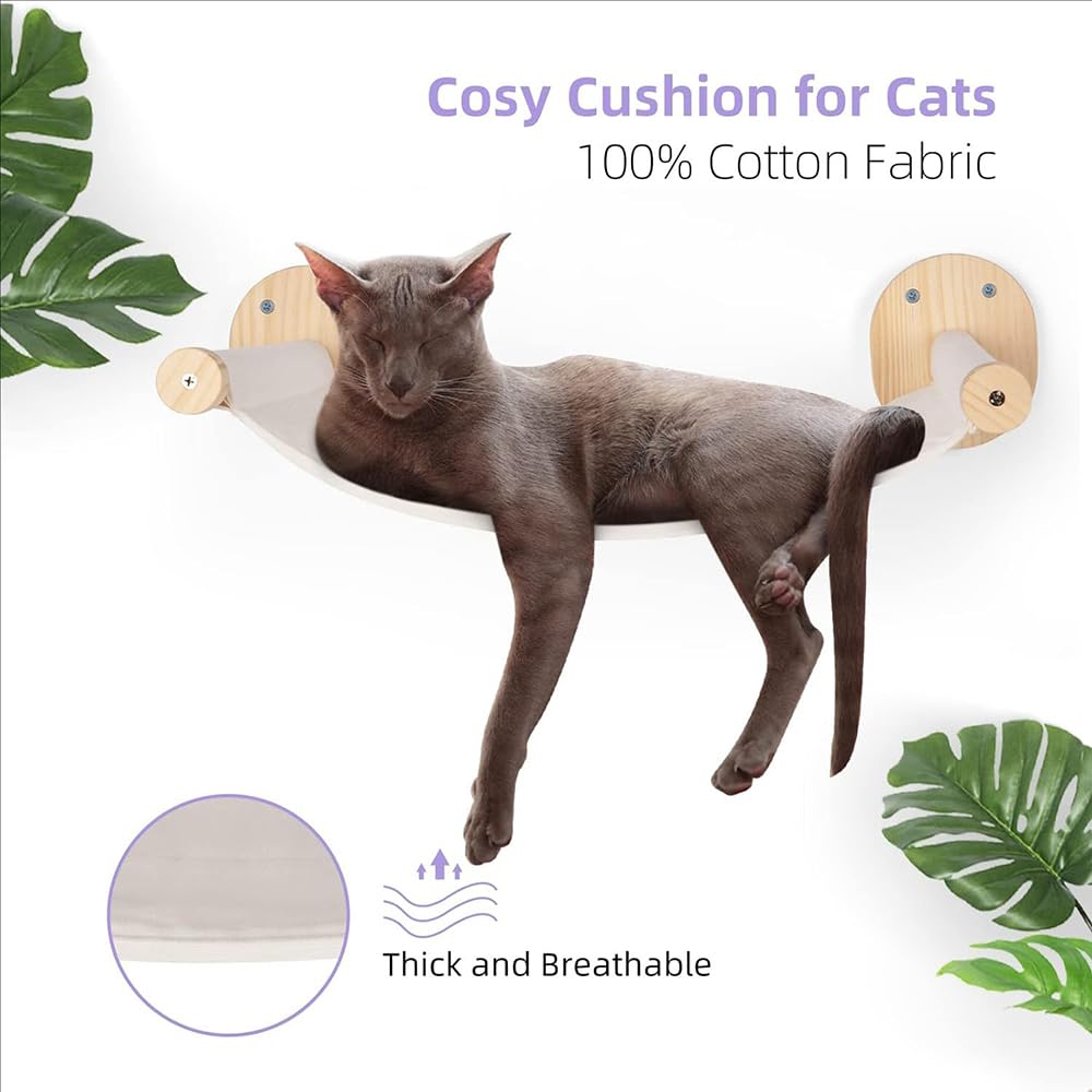 Katzenhängematte Wand,Katzenbretter Für Die Wand,Cat Bed for Climbing Made of Natural Wood(Beige),Ultra-Stabil,Mit Schlafbereich,Geeignet Für Alle Katzen Und Kätzchen in Der Richtigen Größe,3 PCS