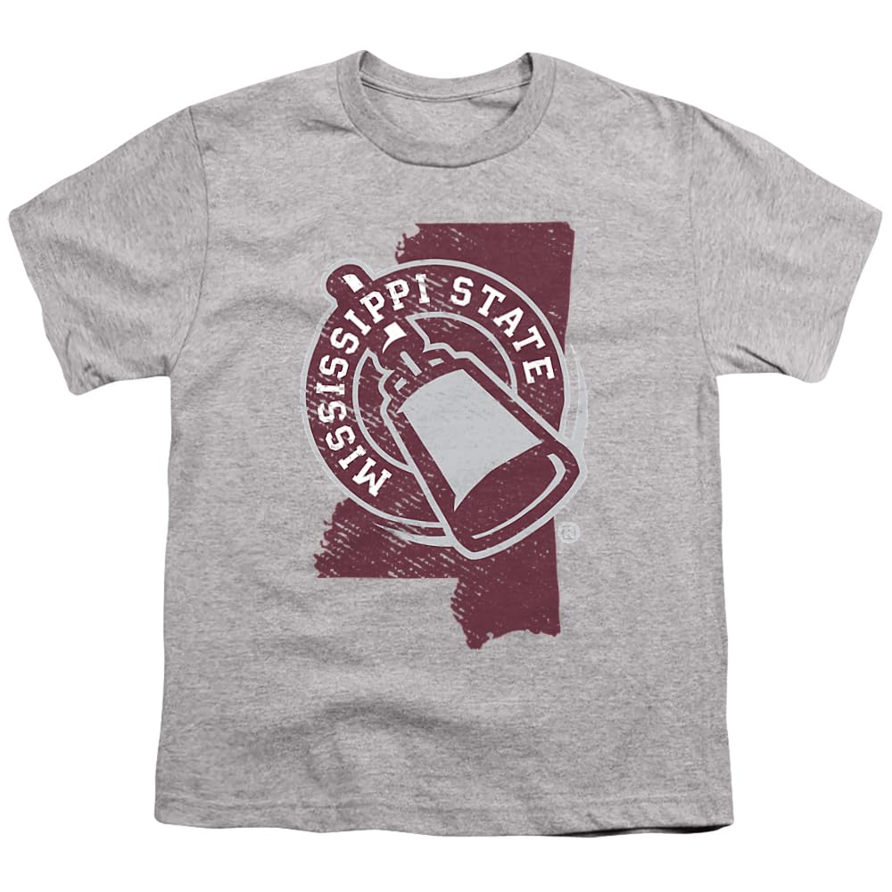 Mississippi State Bulldogs Official State Shape Unisex Youth T Shirt,Athletic Heather, Small