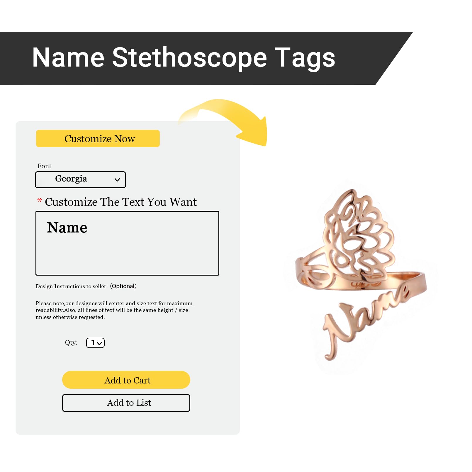 Dinikally Custom Name Stethoscope Tag with Birth Flower Design - Personalized ID Tag for Doctors, Nurses, and Medical Assistants (Silver)