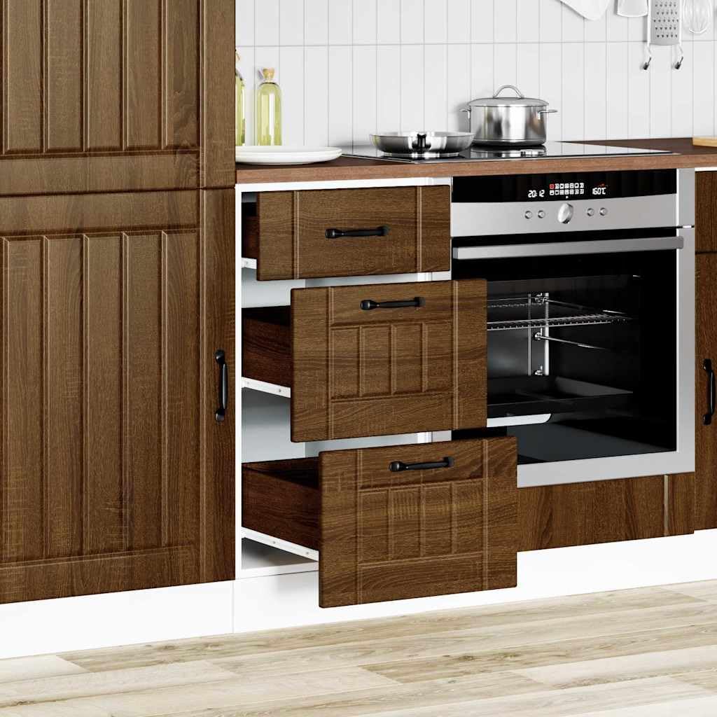 Küchen-Unterschrank Lucca Braun Eichen-Optik aus Holzwerkstoff, 40 x 46 x 81,5 cm, 2 Schubladen, verstellbare Füße, Stauraum für Schüssel, Teller, Töpfe und Küchenzubehör