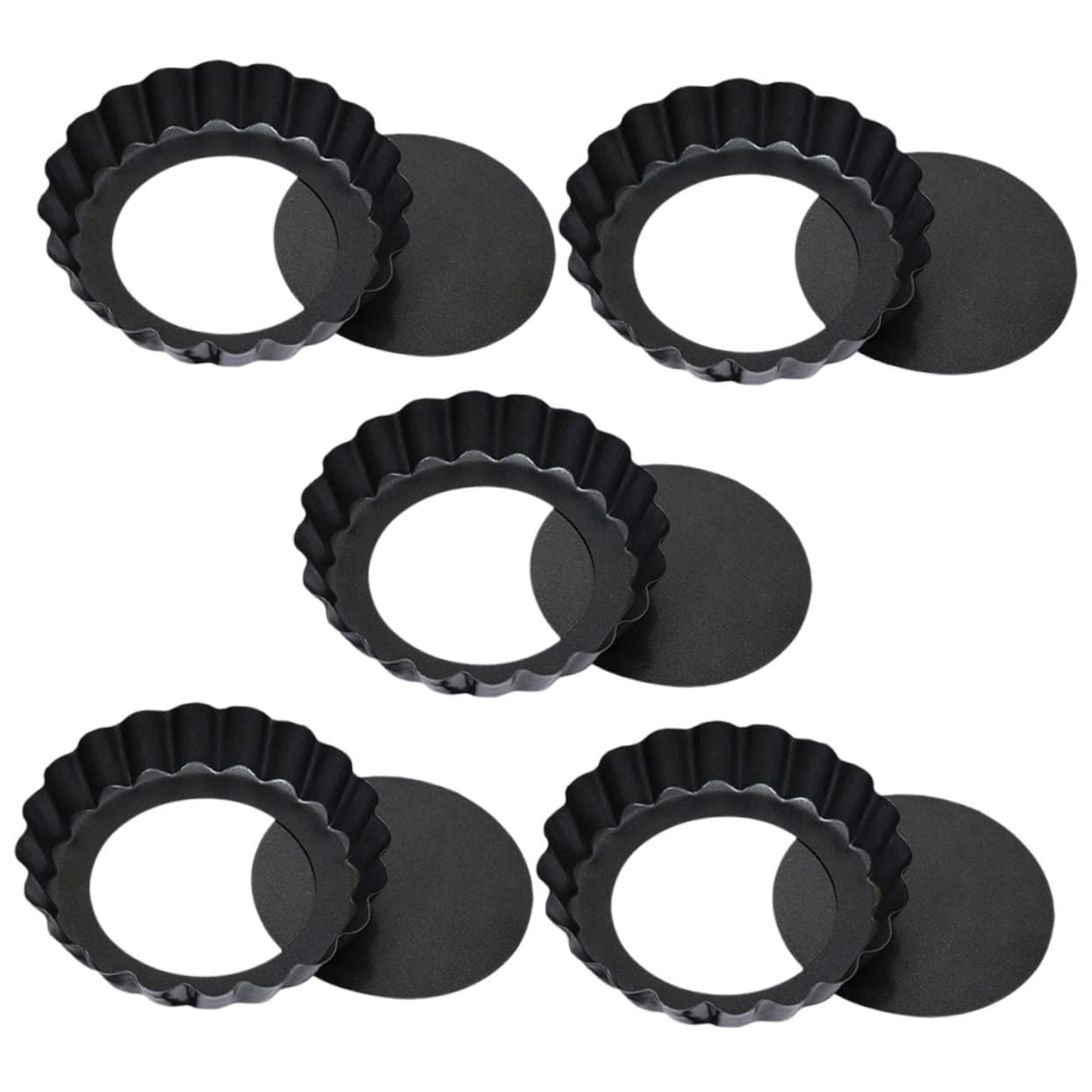 OUNONA 5pcs Non-stick Tart Molds Fluted Tart Tins with Removable Bottom for Baking Desserts Made of Heavy Dishwasher Safe