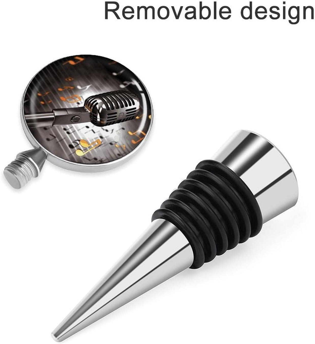 Microphone with Music Notes Wine Stopper Decorative Wine Bottle Stoppers Leak Proof Wine Cork Keep Fresh Zinc Alloy Wine Preserver Reusable Beverage Bottle Stopper Wine Saver Accessory Gift image 4