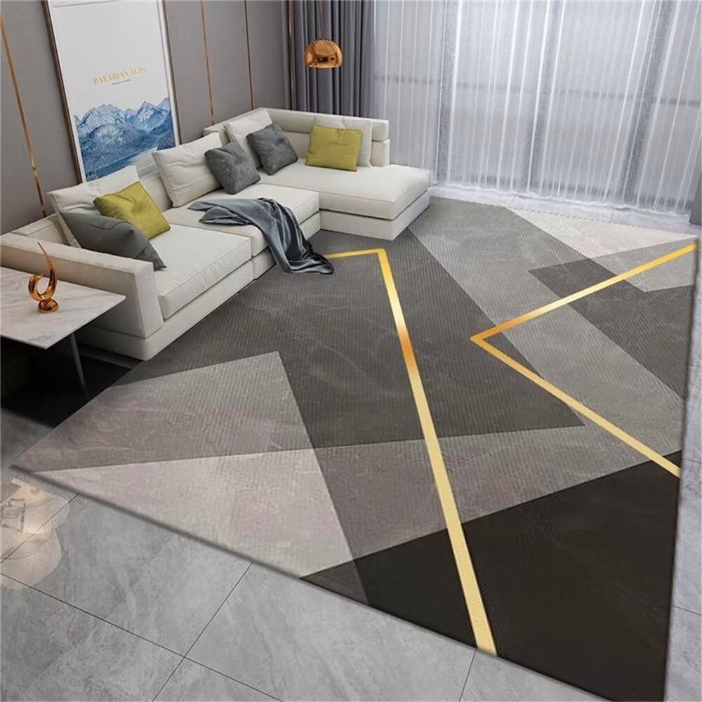 Tapis de salon moderne géométrique gris design haut de gamme