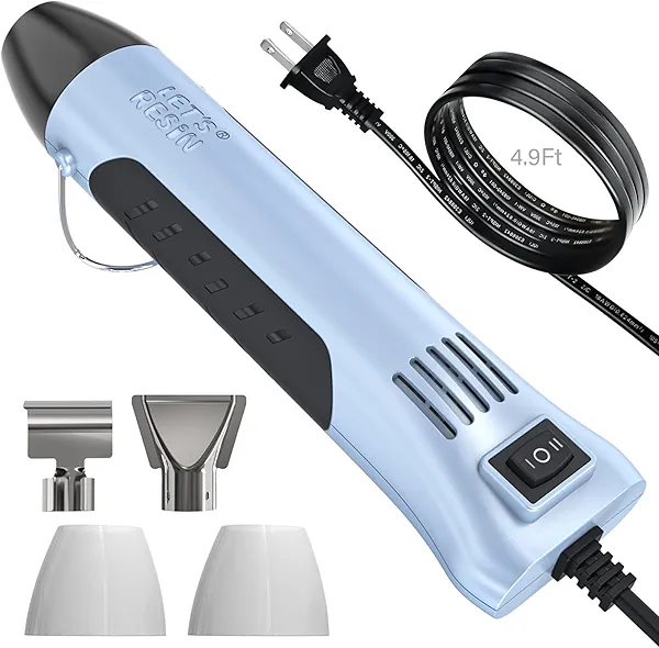 LET’S Resin Heat Gun for Crafting, 350W Fast Heat Dual Temp Hot Air Gun (482°F~752°F), Multiple Nozzles,Silicone Covers for Easy Cleaning, 4.9Ft Cable Mini Heat Gun,for Resin,Shrink Tubing,Vinyl Wrap