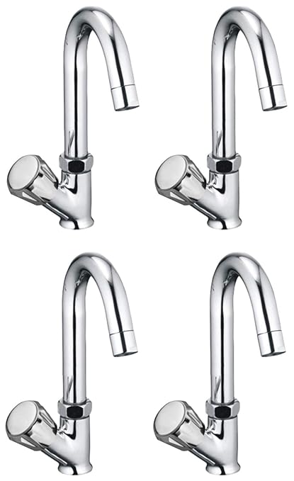 DRIZZLE Conti Swan Neck Pillar Cock Basin Tap Brass with 360 Degree Swivel Spout (Pack of 4 Pieces)
