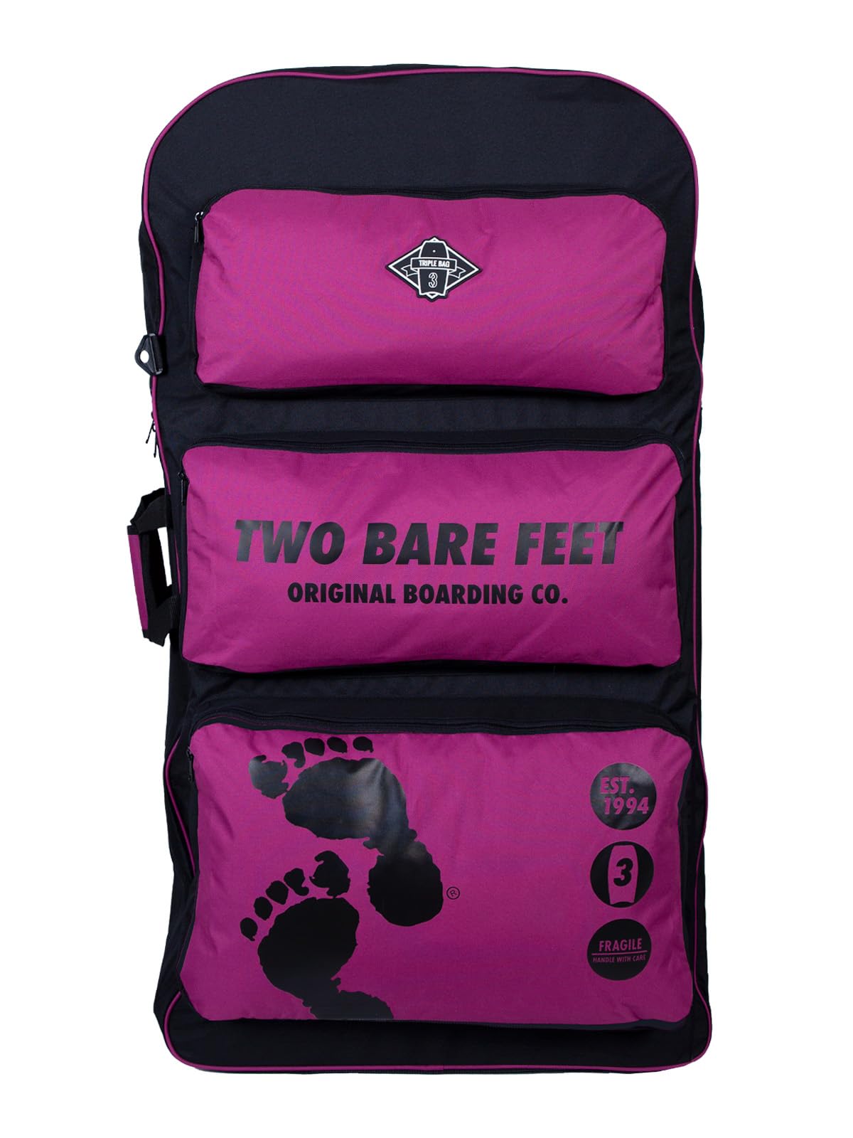 Two Bare Feet 44" Triple Bodyboard Carry Bag – Heavy Duty, Large Capacity for Three Boards – Padded Shoulder Straps, Sturdy Side Handle, Durable Zippers, Travel & Beach Ready (Triple (Raspberry))