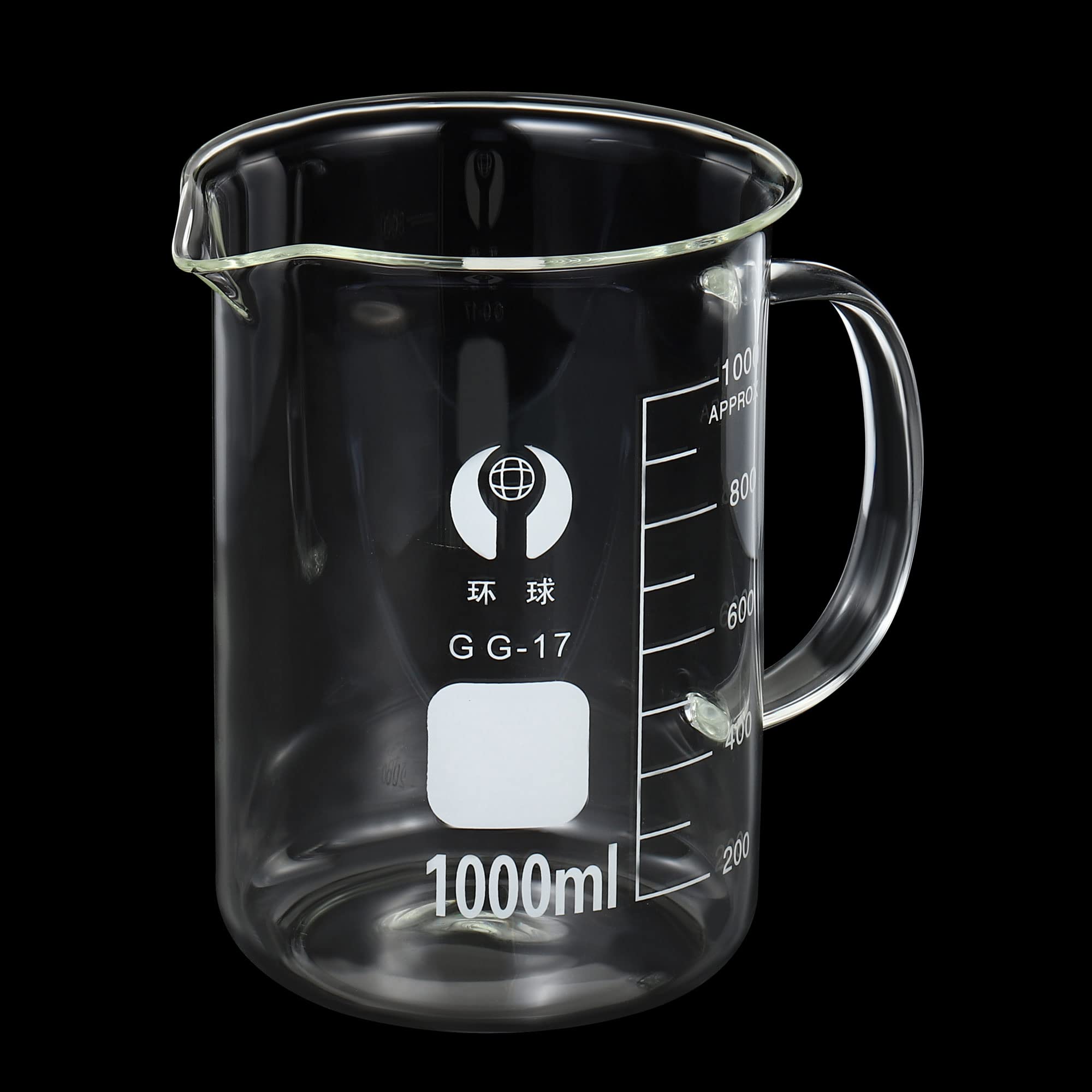 PATIKIL 1000ml Vetro Bicchiere con Manico, 3.3 Borosilicato Vetro Graduato Stampato Scale Misurini Tazze con Beccuccio per Cucina laboratorio liquidi