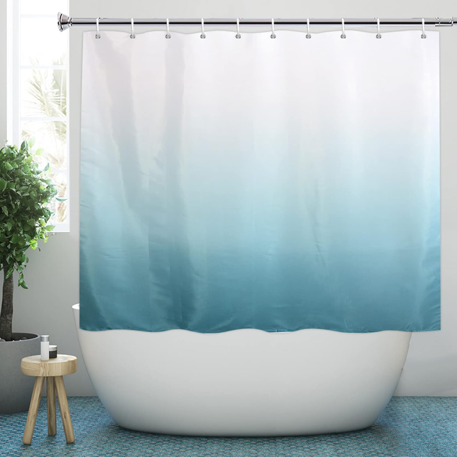 YISURE Ombre Turquoise Short Shower Curtain 65 Inch Length