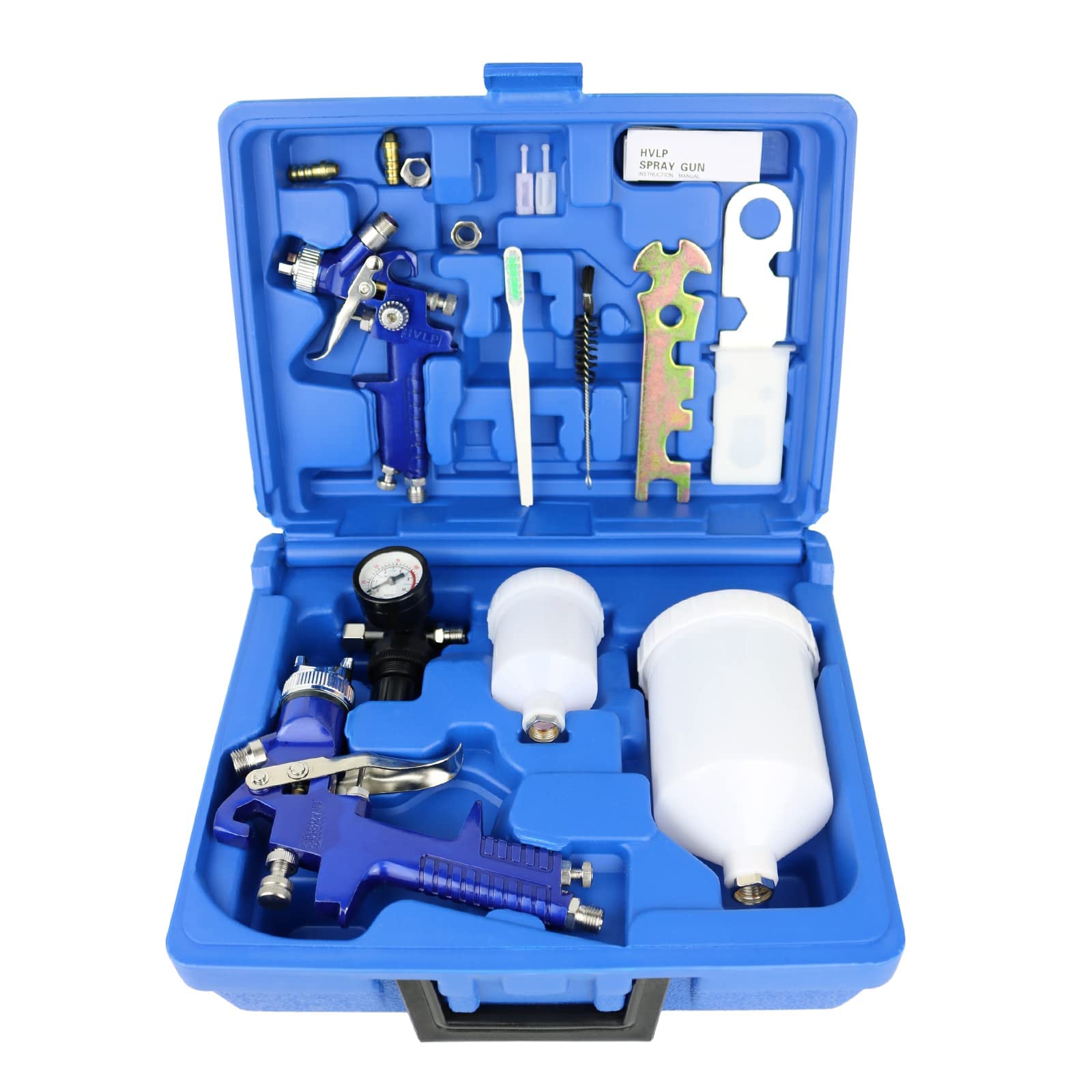 Juego de 2 pulverizadores de pintura HVLP, boquilla de 0.8 mm y 1.4 mm, kit profesional de pistola pulverizadora de alimentación por gravedad de aire con herramienta de pintura de taza de 125 ml y 600