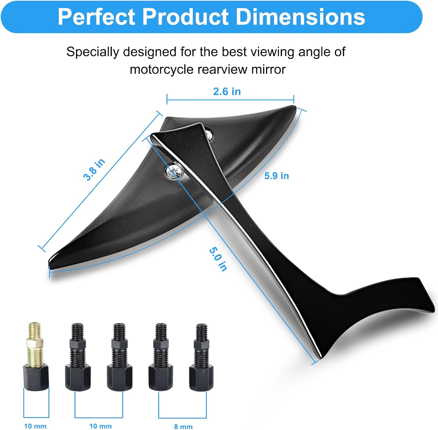 Nifeida 8mm/10mm Motorcycle Spear Blade Rearview Side Mirrors, Chrome Motorcycle Cruiser Blade Mirrors fit for Harley Cruiser Chopper Sportbike Dyna Softail Street Bike Scooter Dirt Bike, Pair