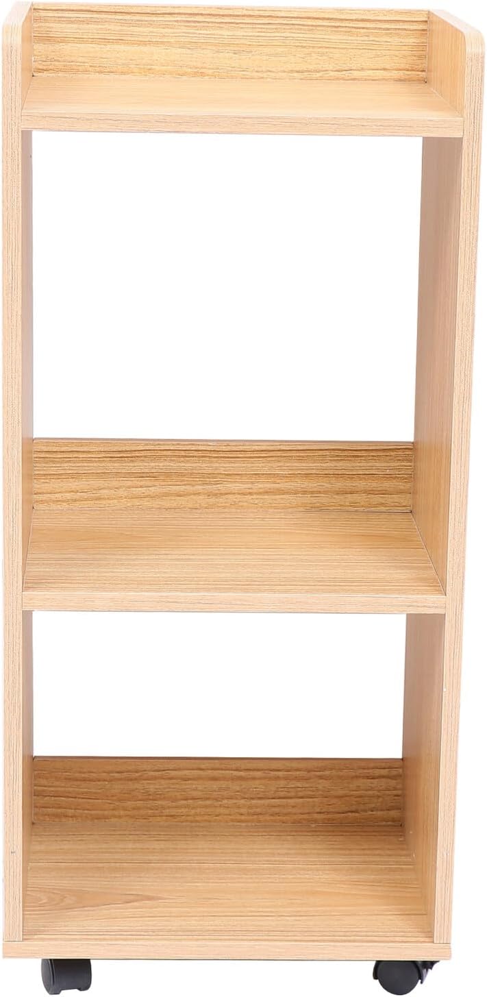 SAFIGLE Natural Rubberwood Storage Cabinet with Wheels 30x24x66cm Mobile Floor Organizer Rack for Home Kitchen Sundries Display
