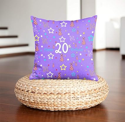 DreamVio Happy 20th Birthday Pillow, Birth Anniversary Cushion for Gifting on Birthday's of Brother,Sister,Husband,Wife,Spouse,Parents,Father,Mother Color : Purple (12 x 12 inch)