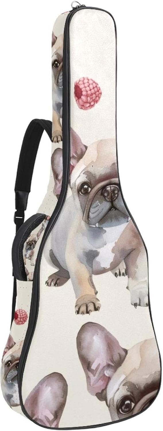 Acoustic Guitar Gig Bag 1 cm Thick Padding, Waterproof Electric Guitar Bag 40-42 Inch Guitar Case Backpack with Dual Shoulder Strap, Watercolor Puppy Dogs and Dessert