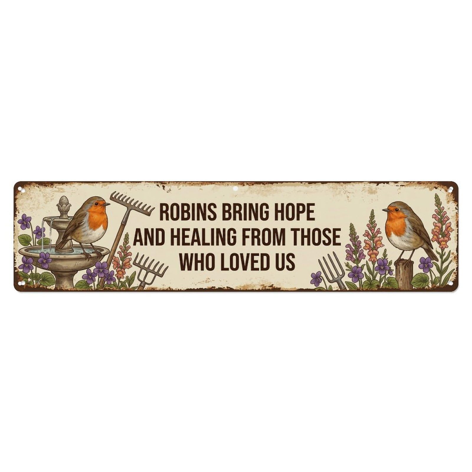 Robin Bird Garden Quote Hope Metal Tin Skinny Sign Plaque Wall Decor for Cafe, Club Bar, Office, Home Garden Metal Poster 4x16Inch