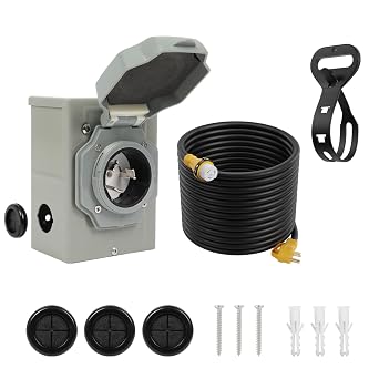 50AMP Generator Cord and Power Inlet Box, NEMA SS2-50P Pre-Drilled Generator Power Inlet Box with LED Power Indicator, 50 FT 14-50P to SS2-50R Extension Cord with Cord Organizer, ETL Listed