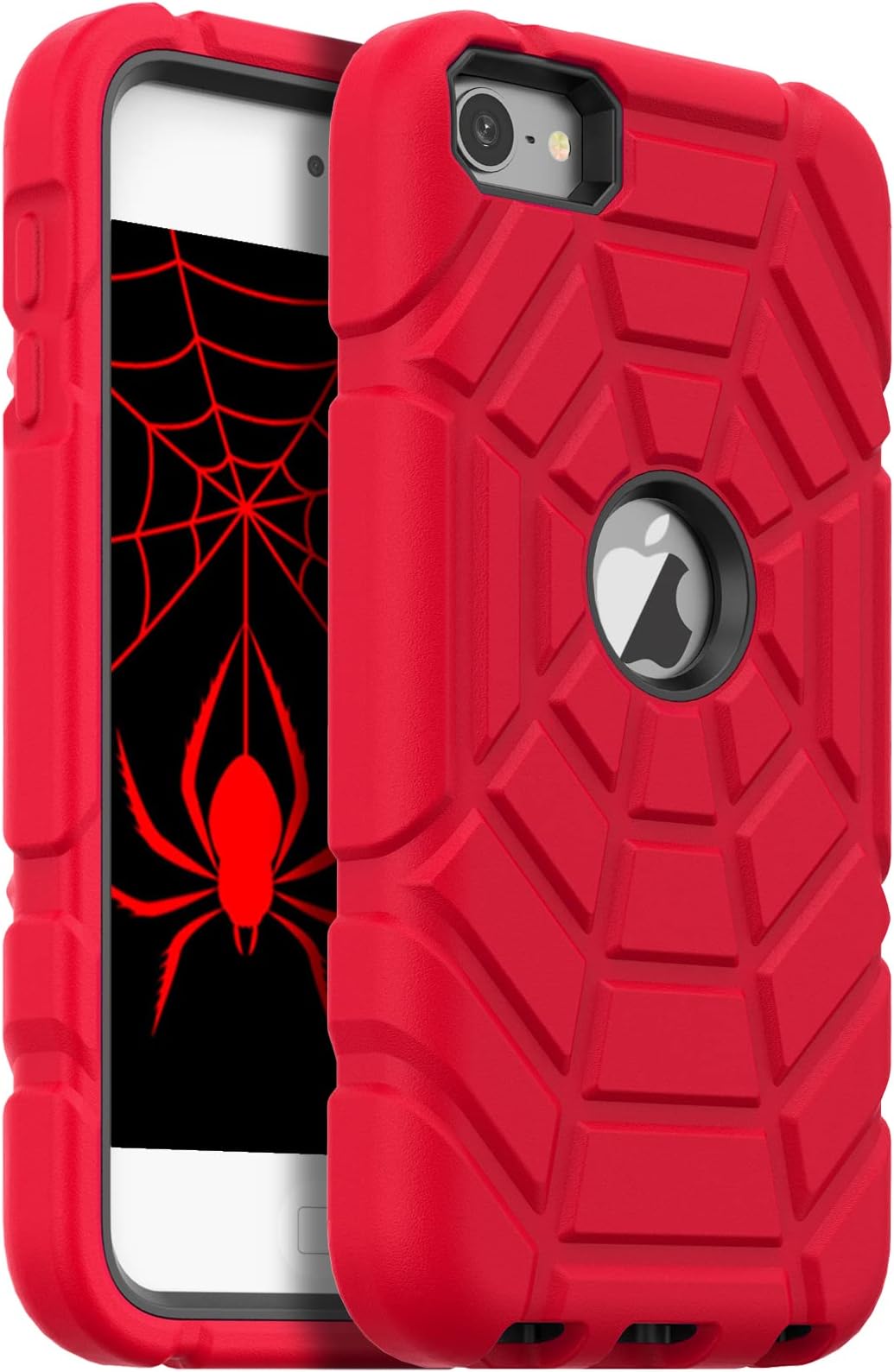 Grifobes 3-in-1 Heavy Duty Shockproof Rugged Protective Cover for iPod Touch 7/6/5 Case for Kids Children (Red+Black)