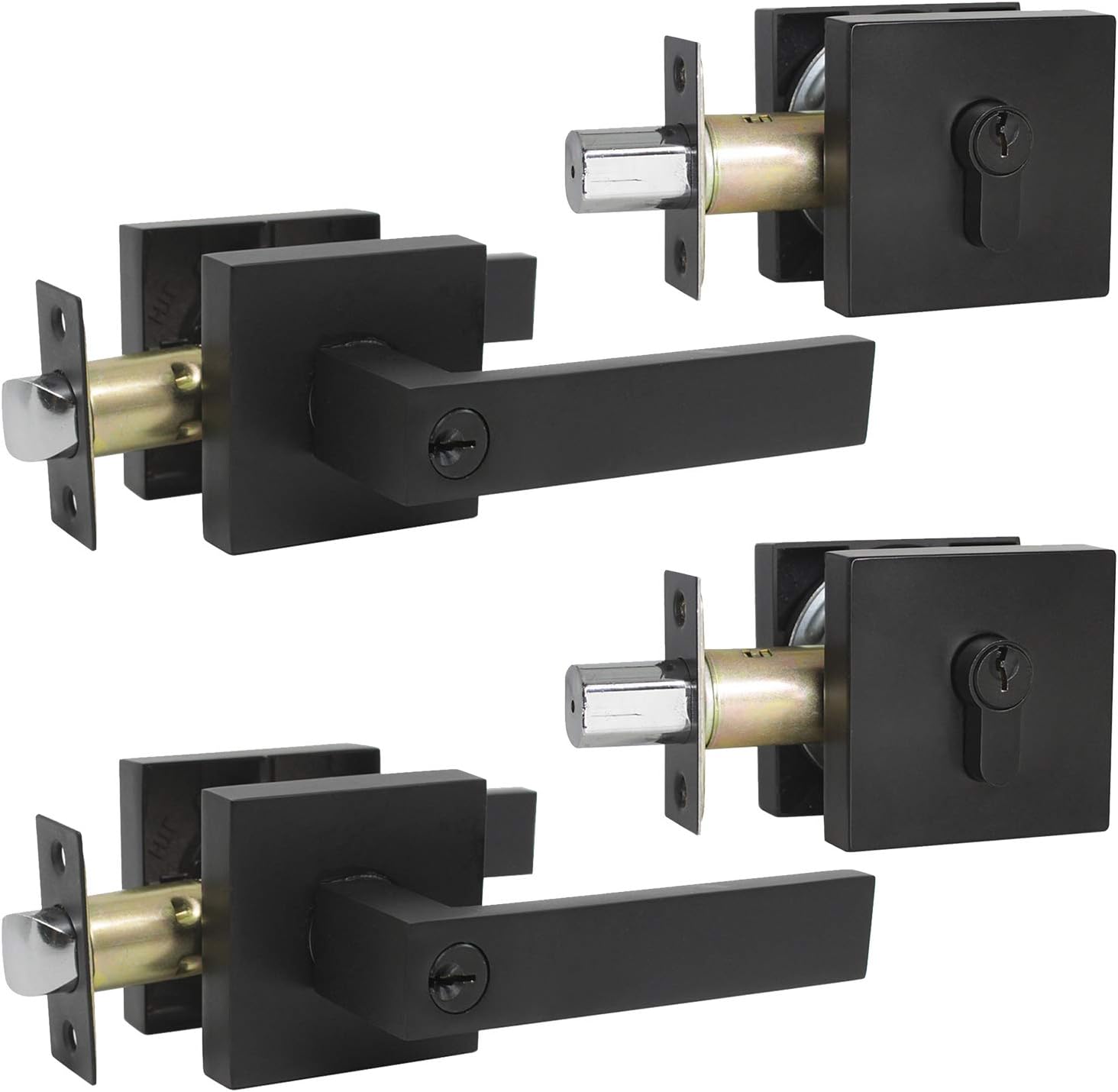 Probrico Square Entry Levers and Double Cylinder Deadbolts Combo Pack