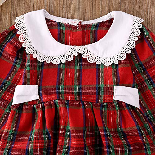 Baby Girl Christmas Dress Matching Newborn Girl Bodysuit Plaid Lace Princess Skirt Family Clothing2