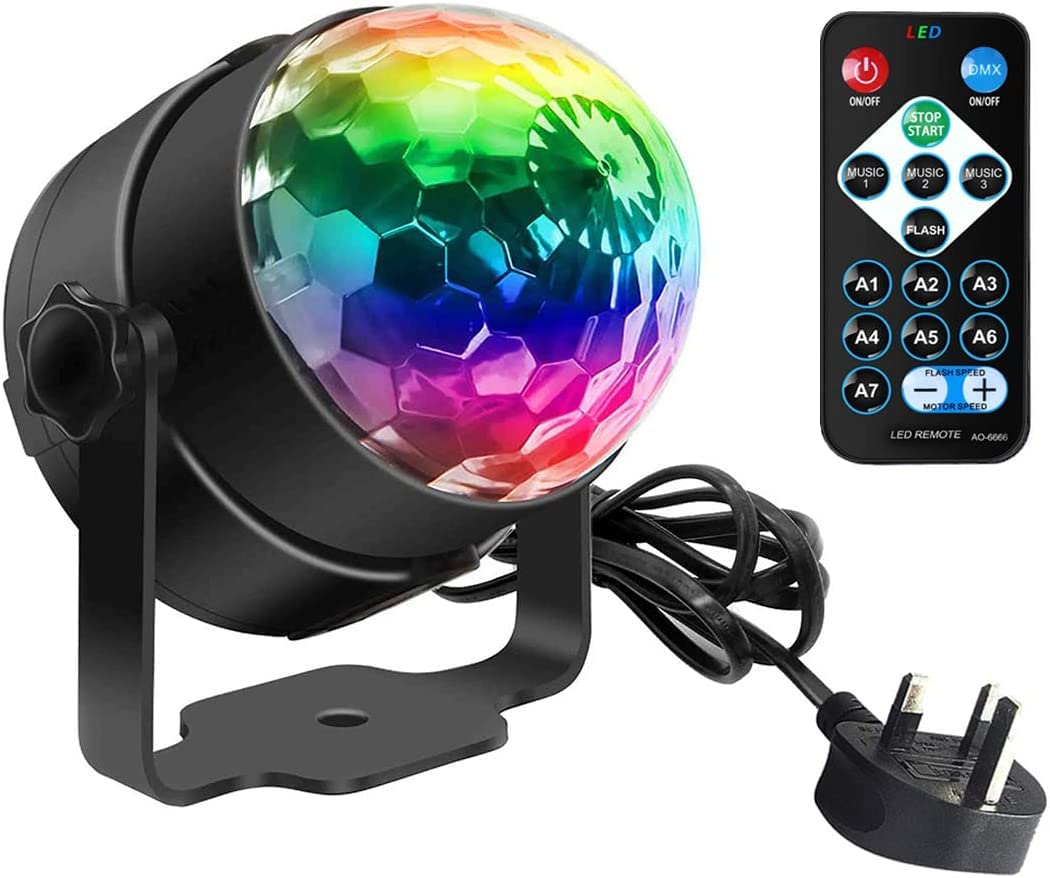 Persian Disco Lights, Mini Disco Ball LED Party Lamp Music Controlled Disco DJ 360° Rotating Ball Lights 3W RGB Stage Lights with Remote Control for Home Parties Birthday KTV Party Christmas