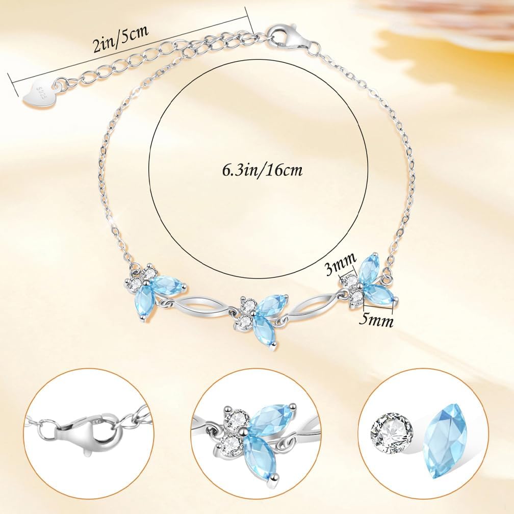 Gifts for Birthday Holiday,Butterfly Shaped Sterling Silver Bracelet Jewelry Adjustable and Charming Link Bracelet for Women Ideal Gifts for Her Mom Wife - Image 5