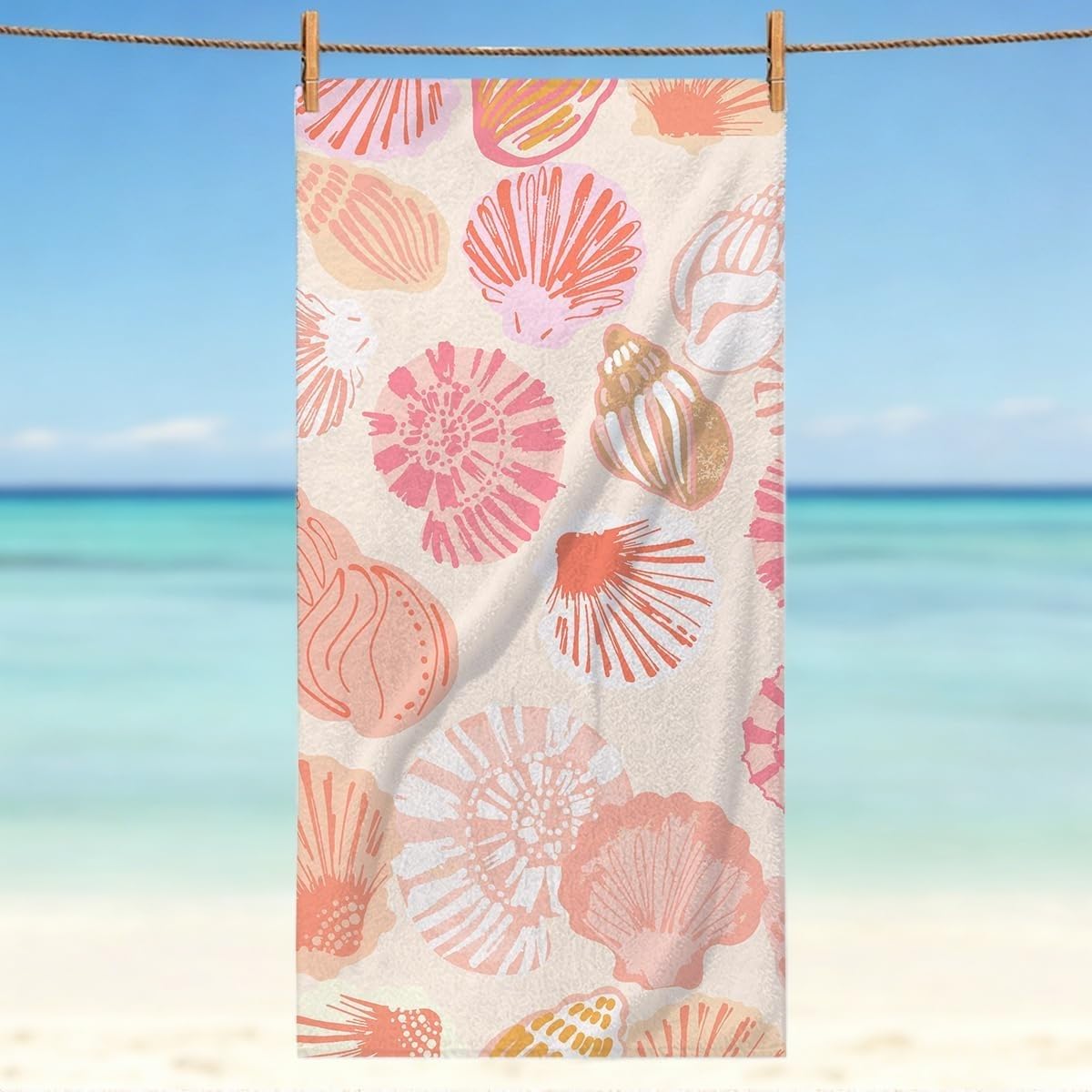 YZQGLHP Seaweed Microfibre Beach Towel Shells And Starfish Beach Bath Towel Quick Drying, Lightweight, Sand-Free, Durable, for Pool, Gym, Camping, Travel Towel 180x200cm