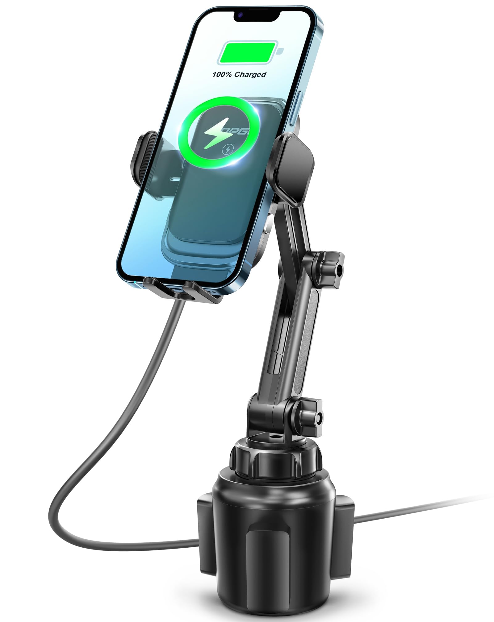 [Upgraded] TOPGO Cup Phone Mount Wireless Charger,Universal Cell Phone Holder Car Charger Wireless-Charger-Cup-Phone-Holder Fast Charging for iPhone16/16 Pro/16 Pro Max, Samsung Galaxy - Black