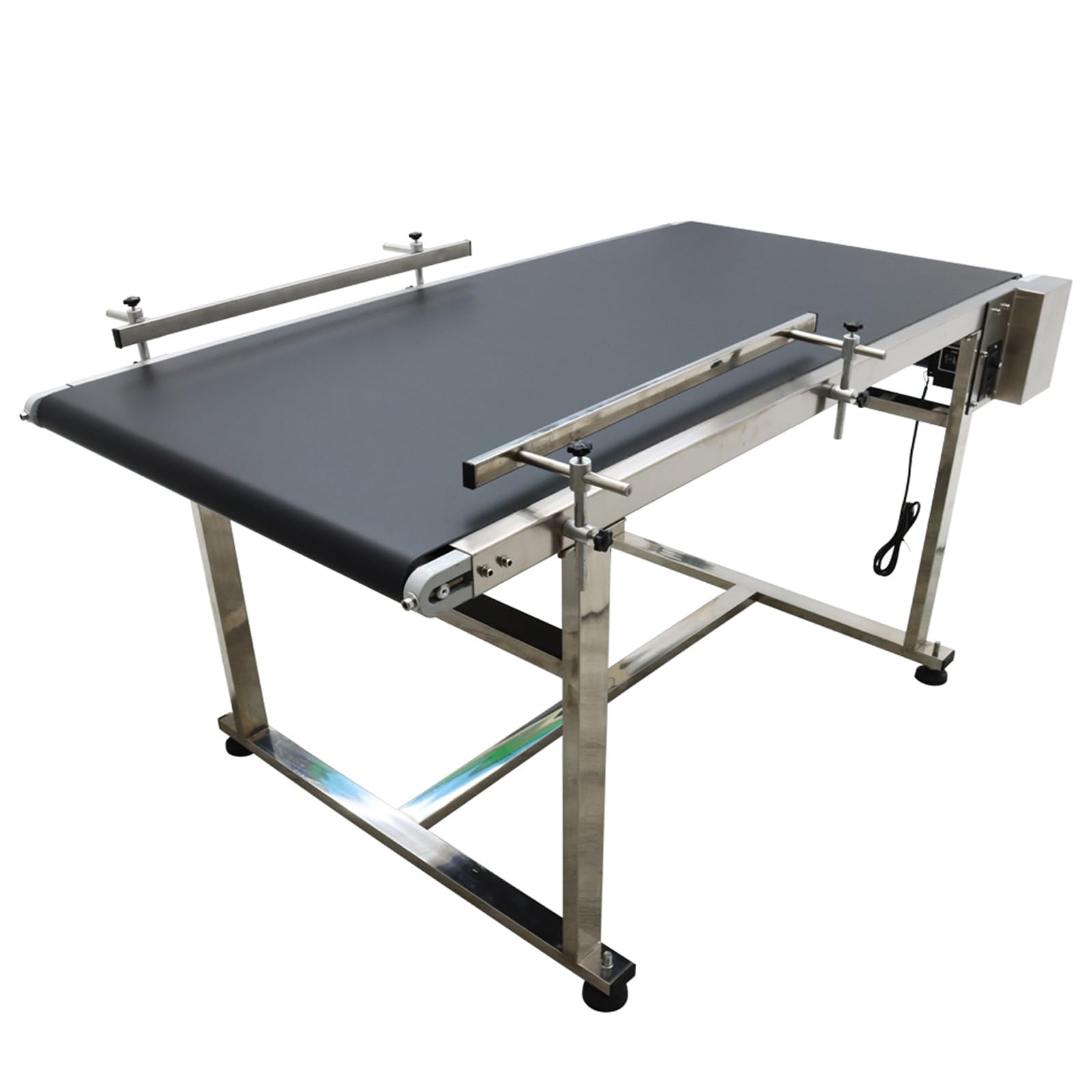 BEILOCKERY 59 inch PVC Belt Conveyor 27.5 inch Width Double Guardrails Stainless Steel Frames Belt Conveyor for Conveying Bottles Metal Plastic Bags Cartons 110V 250W