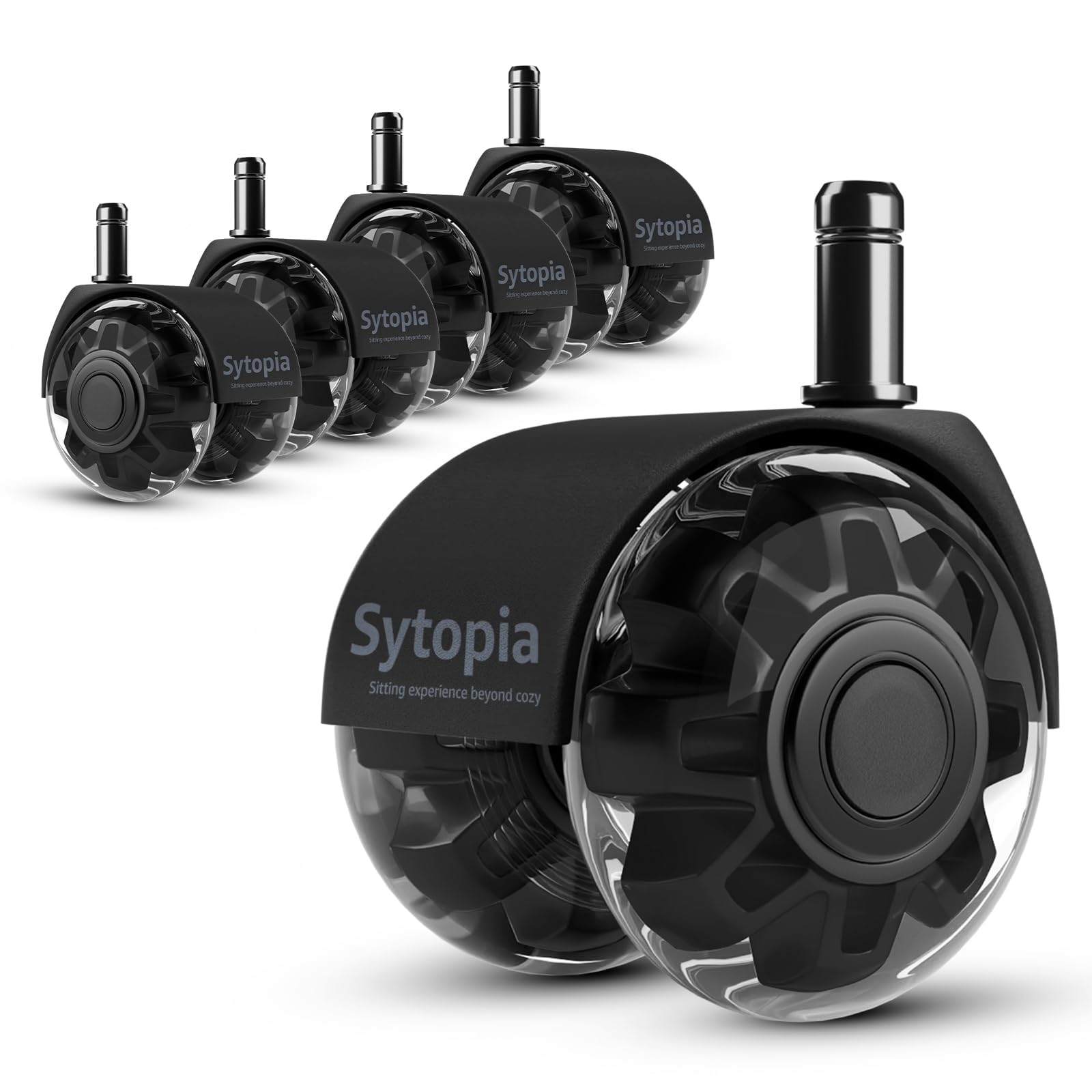 Sytopia Ruedas para silla de oficina con vástago de 10mm x 22mm, juego de 5 ruedas para sillas de oficina IKEA, ruedas para suelo duro para reemplazar ruedas de silla, alfombrilla protectora de suelo