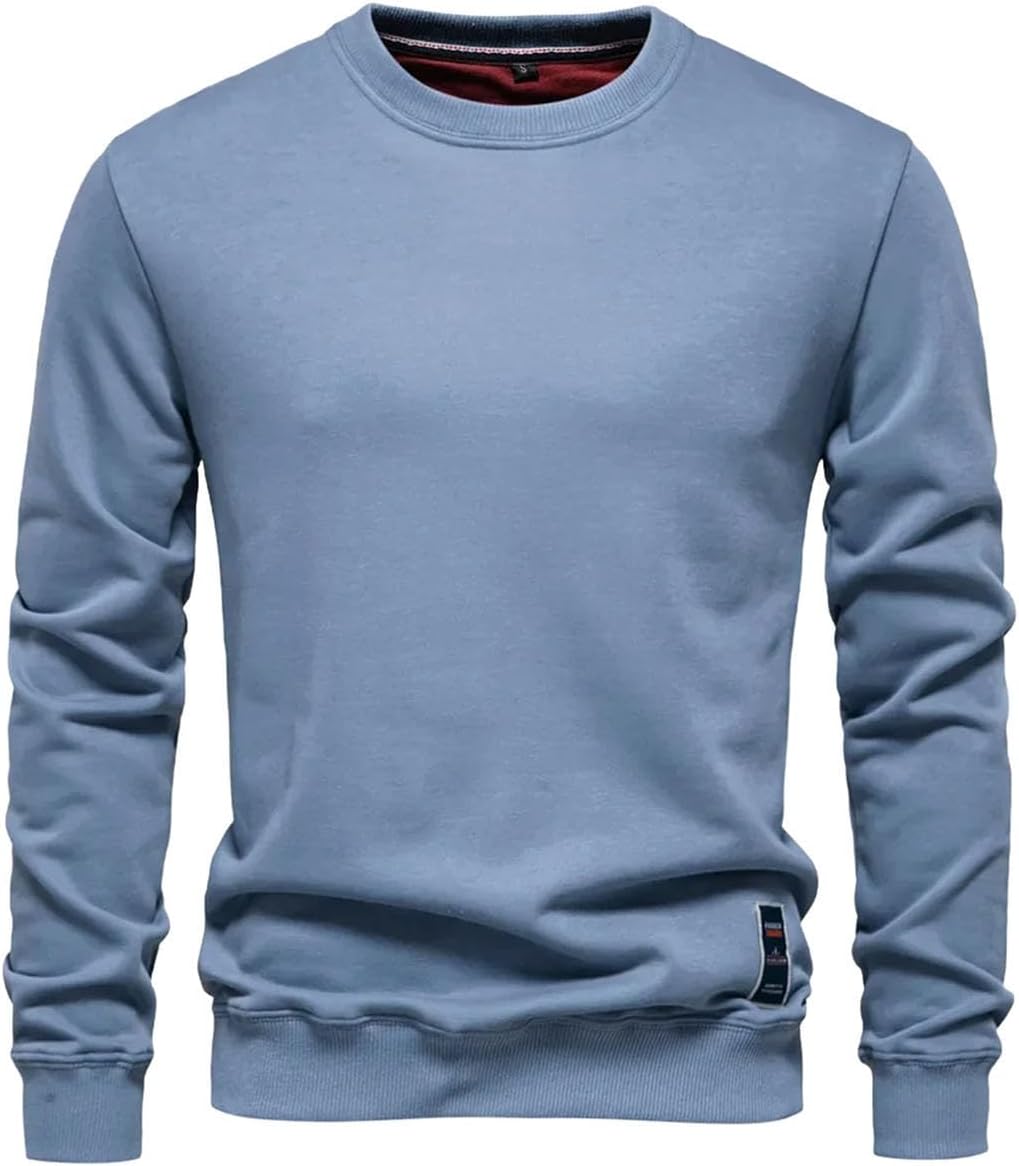 Mens European Long Sleeve Solid Color Sports Outdoor Daily Street Trendy Loose Round Neck Casual