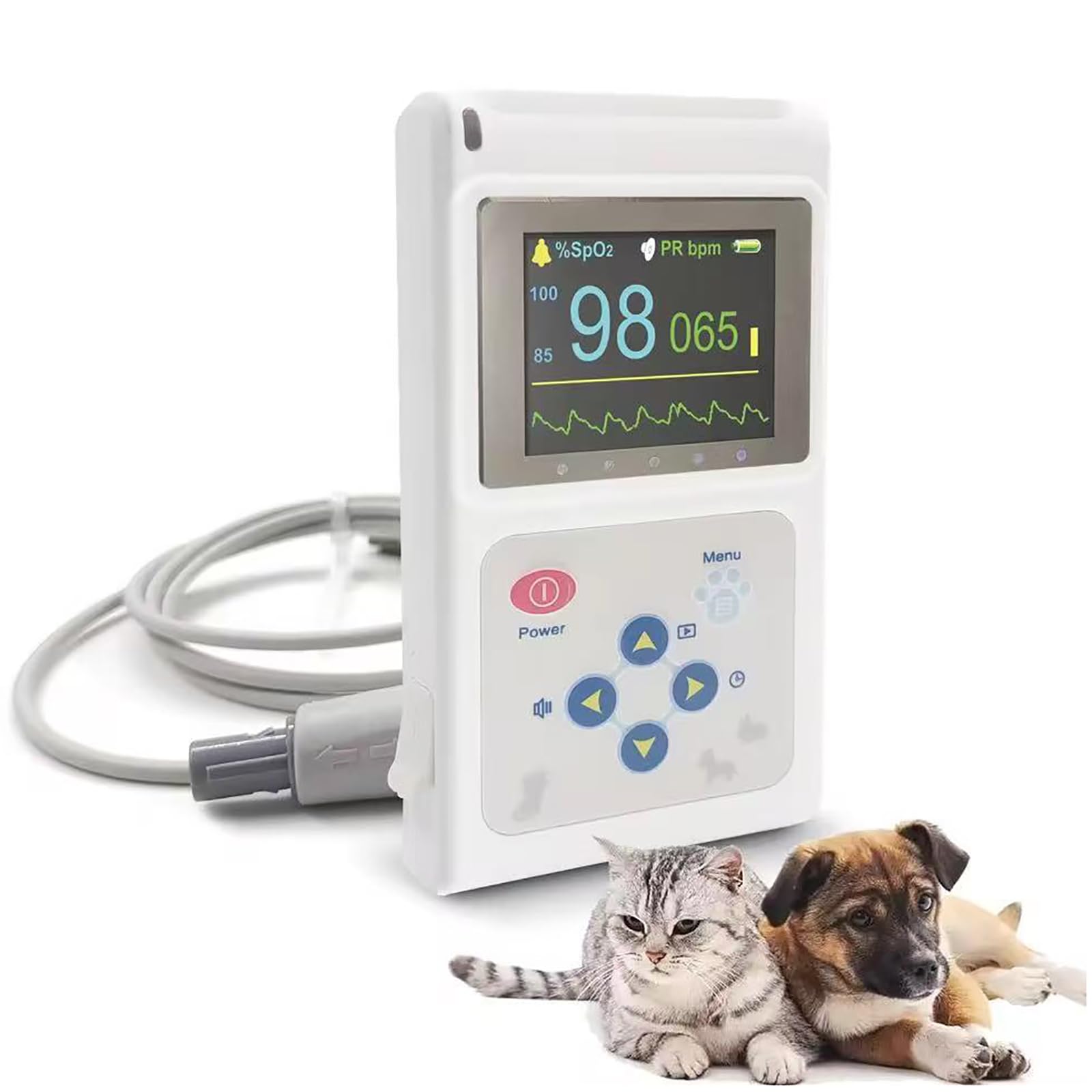 Oxímetro veterinario portátil, monitor de frecuencia de pulso Sensor de oreja/lengua con sonda y cable USB, pantalla de 1.8 pulgadas, función de almacenamiento y reproducción,para su uso en la familia