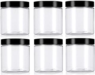 XINGZI 6PCS 8 oz 250ml Clear Plastic Containers with Black Lids Empty Plastic Cream Jars Lotion Ointments and Cosmetic Containers Food Bottles for Scrubs Lotions Cosmetic and Butters