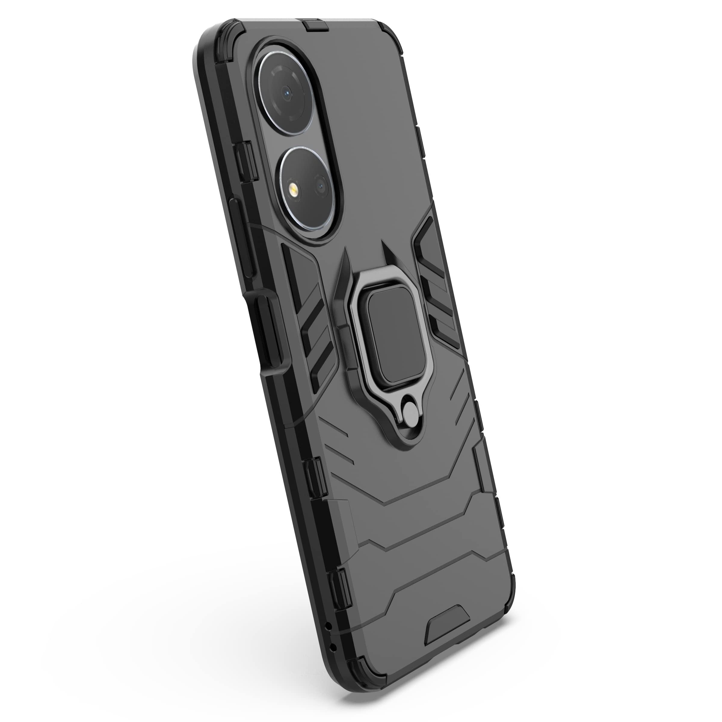 XINYEXIN Cover per Honor Magic 7 Lite 5G, Traslucida Custodia Antiurto Antigraffio con Supporto Anello a 360°, PC + TPU Bumper Case - Nero