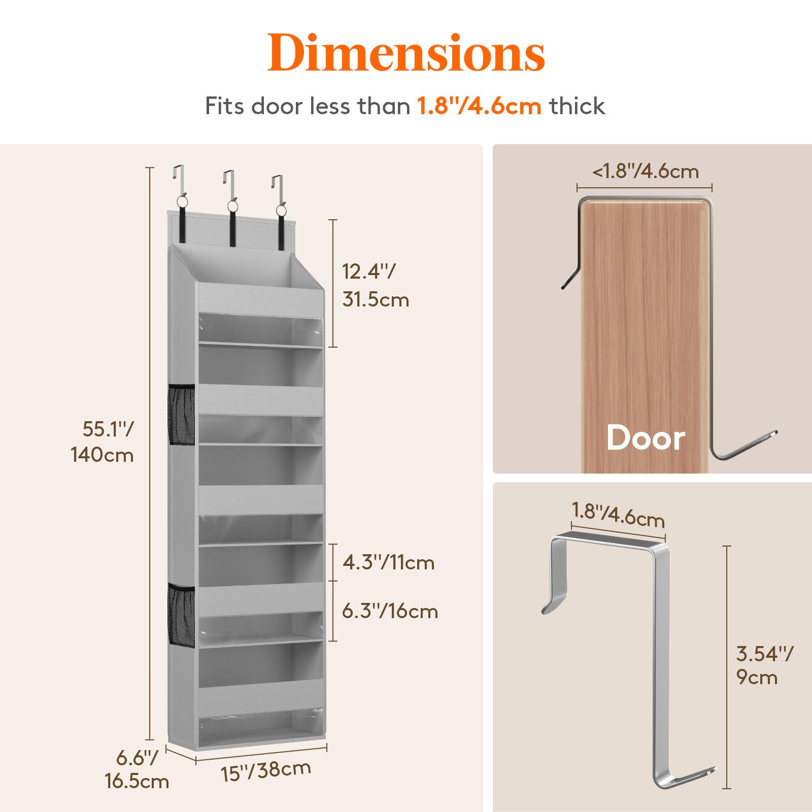 Lifewit Over the Door Storage, Clear Hanging Organiser with 4 Side Pockets - Image 2