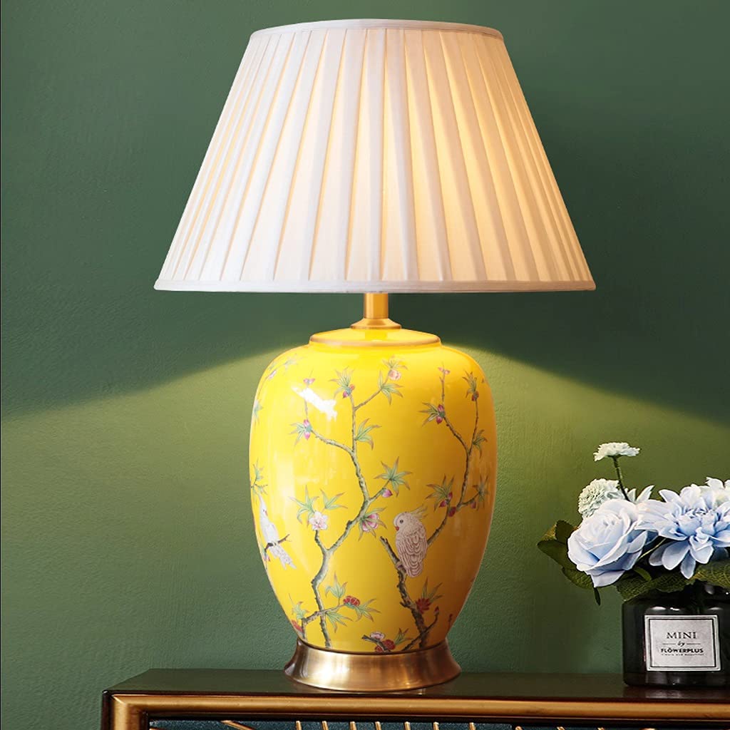 Lámpara de mesa Lampada da tavolo Flower e Bird Ceramics Lampada da comodino con lampade da comodino in tessuto Adatto for cafone dell'hotel dormitorio y sala de estar