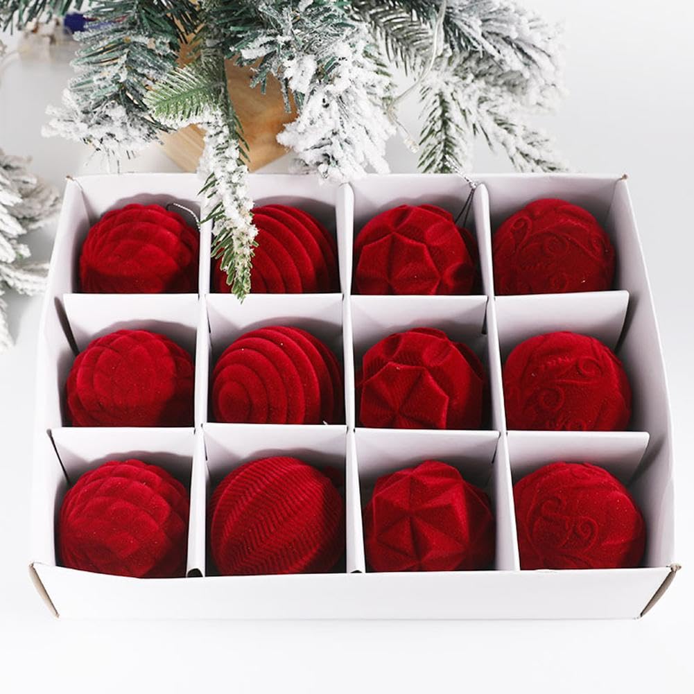 12 Palline Di Natale In Velluto 6 Cm – Eleganti Decorazioni Floreali Floccate Per Albero, Confezione Assortita Colori