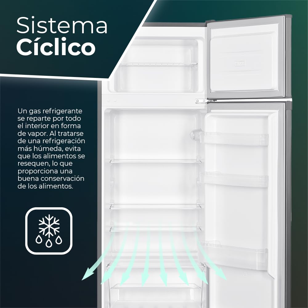 Svan Frigorífico Estandar, 2 Puertas, Inox, SF145503EX, Capacidad 206 Litros, Puerta Reversible, Bajo Nivel Sonoro, Eficiencia Energética Clase E