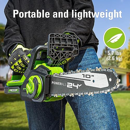 Image of Greenworks 24V 10 inch Cordless Compact Chainsaw (Great For Storm Clean-Up, Pruning, and Firewood / 200+ Compatible Tools), Tool Only