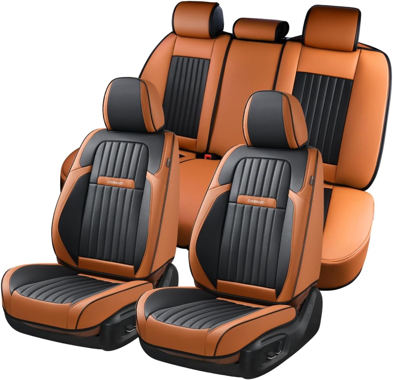 Coverado Car Seat Covers Full Set, Nappa Leather Seat Covers for Cars, Car Seat Protector Car Seat Cushion, Front and Back Seat Protectors Cushions Universal Fit for Most Cars Vehicles(Brown&Black)