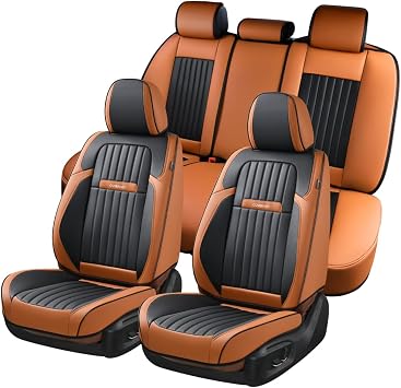 Coverado Car Seat Covers Full Set, Nappa Leather Seat Covers for Cars, Car Seat Protector Car Seat Cushion, Front and Back Seat Protectors Cushions Universal Fit for Most Cars VehiclesBrown&Black