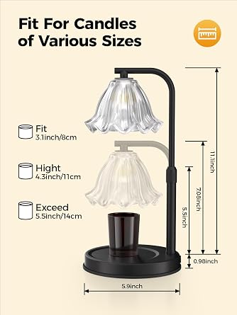 Flower Candle Warmer Lamp with Timer - Adjustable Height for Jar Candles