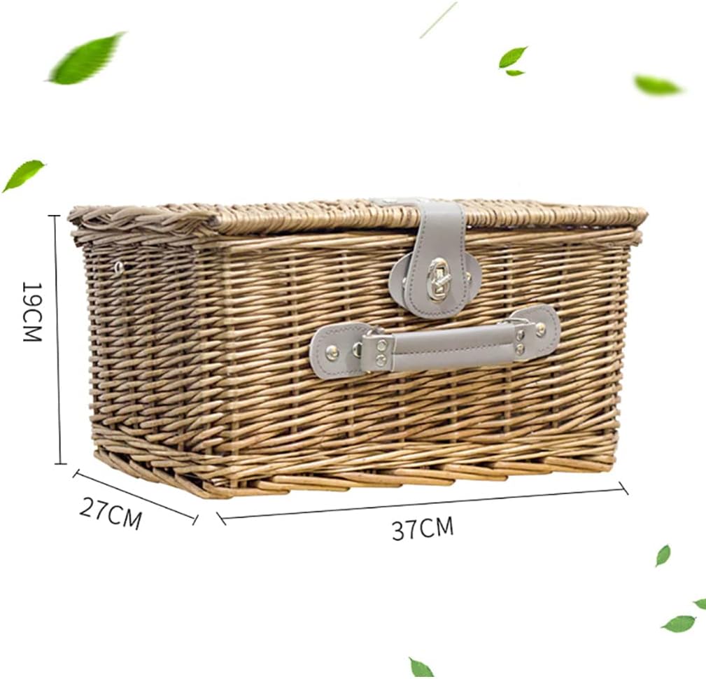 Picnic Basket Set 2 Person Wicker Picnicr with Ceramic Plates,Cutlery,Ceramic Cup,Corkscrew,Picnic Blanket for Camping,Outdoor,Valentine Day,Chirtmas,Thanks Giving,Birthday. (B 37 * 27 * 19cm)