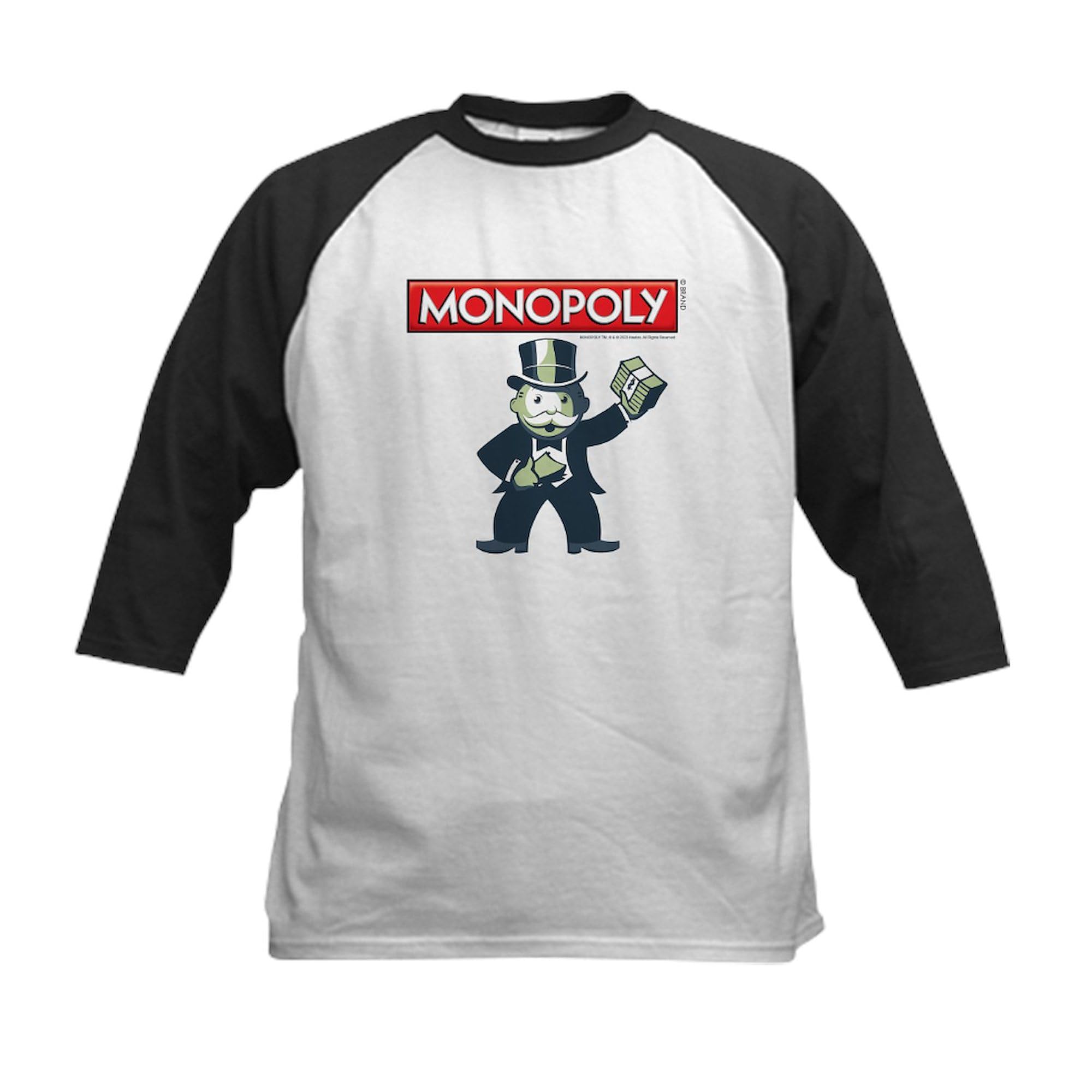 CafePress Mr. Monopoly Cash Stacks Baseball Jersey Kids Cotton Baseball Jersey, 3/4 Raglan Sleeve Shirt Black/White